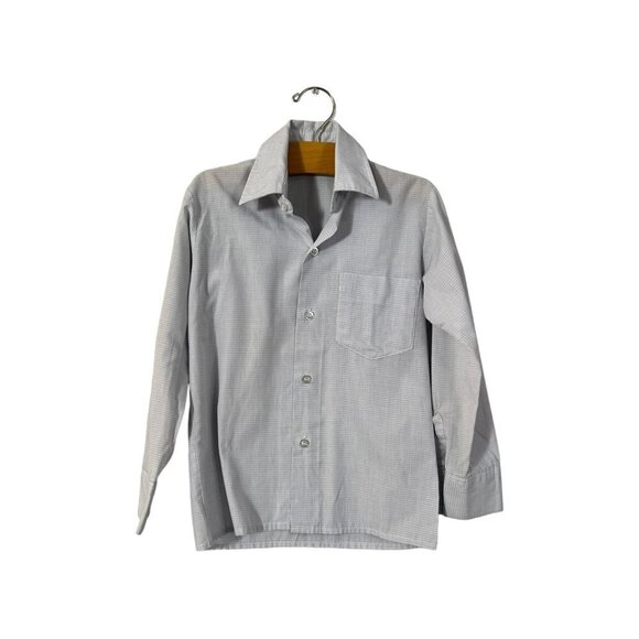 YSL Yves Saint Laurent Boys Button Up Shirt Blue 7/8 Long Sleeve Mini Check - Picture 1 of 4